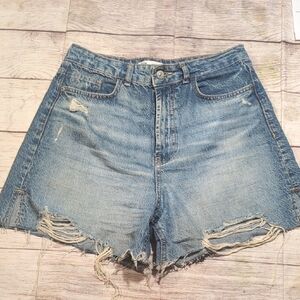 Zara Blue Jean Shorts Distressed High-Waisted Size 6